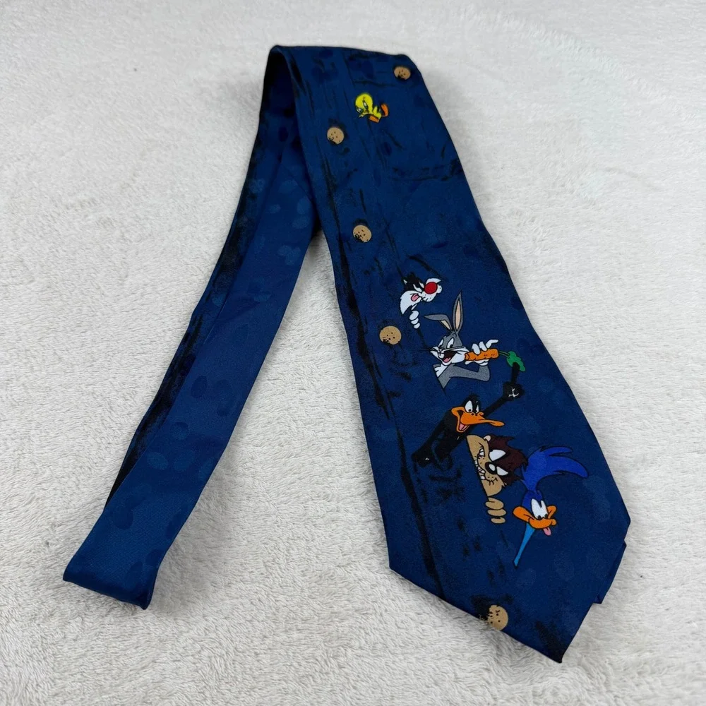 Vintage 1995 Looney Tunes Mania‎ Tie Bugs Bunny Sylvester Daffy Duck Road Runner